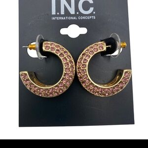 INC International Concepts Gold-Tone Hoop Earrings with Pink Crystals